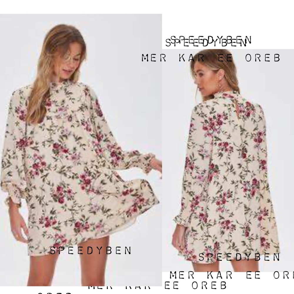 F21 Cream Floral Babydoll Shift Dress Size Medium NWT